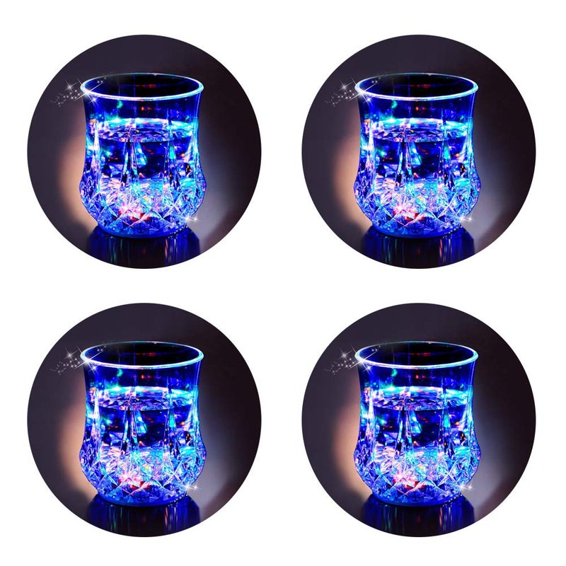 2win2buy LED Cups 4 PACK Flashing Light up Automatic Water Activated Color Changing Wine Whisky Beer Cola Juice Drinkware Mugs Shot Glass for Bar Disco Night Club Party Halloween Christmas, Set of 4 - Image 1